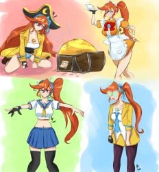 athena_cykes capcom gyakuten_saiban hypnosis maid_uniform pirate pirate_hat school_uniform skirt waitress walking