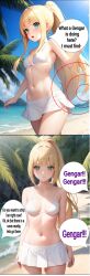 ai_generated beach bikini blonde_hair empty_eyes expressionless green_eyes lillie_(pokemon) mind_control miniskirt pokemon ponytail small_breasts standing_at_attention