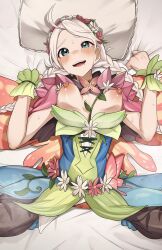 1girls ahoge alternate_costume bare_arms bed blue_eyes blush bouncing_breasts braid breasts breasts_out censored crying crying_with_eyes_open dress drooling fairy fairy_wings female female_only fire_emblem fire_emblem_fates fire_emblem_heroes flower grey_hair hair_flower kneeling long_hair looking_at_viewer medium_breasts musk nina_(fire_emblem) nina_(resplendent)_(fire_emblem) nintendo nipples official_alternate_costume on_back on_bed open_mouth pantyhose pillow pussy r-man saliva saliva_trail sheet_grab smile solo spread_legs steaming_body sweat tears_of_joy twin_braids very_long_hair white_hair wings wrist_cuffs