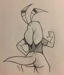 1girls alien ass big_ass big_butt bottomless female female_only hand_on_hip jukani kabrro kila_ilo kila_ilo_(character) pointing shirt solo tail webcomic wide_hips