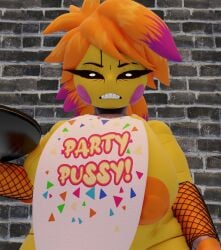 3d blender fishnet_armwear five_nights_at_freddy's five_nights_at_freddy's_2 highlandr34 holding_tray huge_breasts party_pussy pizza showbiz showbiz_toy_chica toy_chica_(fnaf) tray