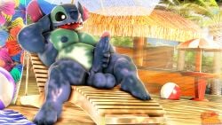 3d 3d_model 4_fingers balls beach beach_ball boner cgi himbo_stitch lounge_chair lounging male male_only masturbation moonwulf penis pre-cum pre-cumming precum rubbing_penis sitting sitting_on_chair solo solo_male stitch stitch_(lilo_and_stitch) tongue tongue_out