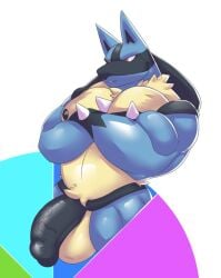 anthro balls bara big_balls big_penis color_wheel_challenge crossed_arms flaccid furry lucario male male_only muscles muscular nintendo nude penis pokemon pokemon_(species) solo solo_male unrealrui