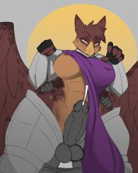 absurd_res anthro armor avian big_breasts big_penis bodily_fluids breasts brown_body clothing clothing_aside cum cumshot duo ejaculation eyebrows fa20xx faceless_character faceless_male female female_on_human genital_fluids genitals gorget grey_body gryphon hands_on_hips hestia_(snfwt) hi_res holding_hips human larger_female leg_armor looking_down male male/female mammal mythological_avian mythological_creature mythology penis raised_eyebrow raised_hand sex size_difference spread_wings thick_thighs thigh_sex wings yellow_eyes