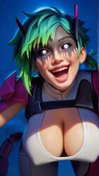 1girls 3d 3d_(artwork) 3d_render ai ai_generated ai_upscaled alter apex_legends bending_over bent_over big_breasts black_facepaint black_sclera bodysuit breast_bulge breasts_bigger_than_head breasts_out bulging_breasts bursting_breasts cleavage deep_cleavage evil_smile facepaint female gloves green_hair hair_ornament hanging_breasts harness hi_res high_quality high_resolution highres horn horns huge_boobs huge_breasts large_breasts leaned_forward leaning_forward looking_at_viewer low_ponytail night night_sky nipple_bulge open_mouth pink_tail pokies poking_out puffy_areola puffy_nipples round_breasts short_hair shoulder_pads slim_waist smile solo stable_diffusion star starry_background starry_sky white_clothing white_eyes