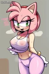 1girls ai_generated amy_rose cameltoe excercise female fully_clothed furry leggings see-through see-through_clothing sonic_(series) sonic_the_hedgehog_(series) sweaty tank_top wet_clothing