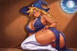 1girls ai_generated blonde_hair dark-skinned_female energy_kyouka!! female huge_breasts human shiraishi_kyouka solo_female witch_costume witch_hat