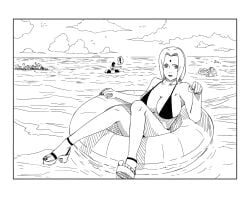 ! 1animal 2boys 2girls accurate_art_style beach belly big_breasts bikini bikini_bottom bikini_top black_and_white book breasts cleavage danger exclamation_point feet female_focus floater hatake_kakashi heels high_heels huge_breasts humor in_water inflatable large_breasts lipstick makeup midriff might_guy milf monochrome multiple_boys multiple_girls nanxdaime naruto naruto:_the_last naruto_(classic) naruto_(series) naruto_shippuden ocean oppai pointing relaxing revealing_swimsuit scared screaming shark shark_fin shizune skimpy_bikini sleeping smile solo solo_focus swimming swimsuit toes tsunade unaware voluptuous voluptuous_female voluptuous_milf water zzz