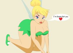 1girls blonde_hair disney disney_fairies domeofart dress english_text fairy fairy_wings female female_only peter_pan_(disney) speech_bubble tinker_bell wings