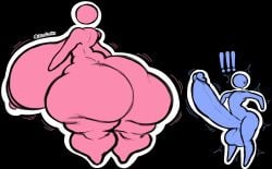 1boy 1girls bathroom_gender_symbol chubby chubby_female cumlord cumlord_(artist) fat_ass hyper hyper_ass hyper_breasts hyper_penis just_coffee larger_female size_difference small_but_hung smaller_male stick_figure