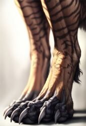 1boy 2024 ai_generated anatomically_correct anthro avaru black_fur brown_body brown_fur claws close-up feet fur furry furry_only humanoid male male_focus mammal muscular muscular_male paws solo striped_body striped_fur stripes tagme tuft vein