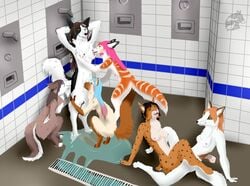 absurd_res anthro border border_collie breast_lick breasts canine collie cunnilingus feline female fox group group_sex hair happy hi_res licking lynx mammal marble_fox nude oral orgy pussy sex shower shower_room tongue tongue_out tribadism vaginal_penetration water yenza yuri