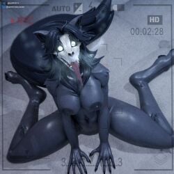 1:1 absurd_res anthro areola athletic athletic_anthro athletic_female big_breasts black_areola black_body black_fur black_hair black_nipples breasts breath canid female fur genitals glowing glowing_eyes hair hi_res looking_at_viewer mal0 malo mammal nipples nude nude_anthro nude_female one_eye_closed open_mouth samtrix scp-1471 scp-1471-a scp-1471-a_(da.nilkaz) scp_foundation sitting solo tail thick_thighs tongue tongue_out vulva wink winking_at_viewer
