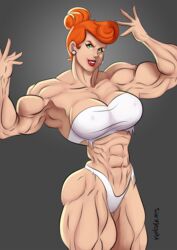 abs bare_shoulders biceps bikini breasts cleavage extreme_muscles female flexing green_eyes hanna-barbera muscles muscular muscular_female orange_hair pose roemesquita solo the_flintstones thick_thighs thighs thong what wilma_flintstone