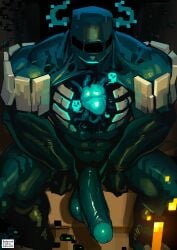 1boy 2025 absurd_res balls bara blue_body cyan_body dendryte_axxon eldritch_horror erection eyeless foreskin gay genitals glans heart heart_(organ) hi_res humanoid_genitalia humanoid_penis male male_only microsoft minecraft mojang monster monster_boy monster_cock muscles muscular muscular_male no_eyes not_furry organs penis rib_cage ribs shiny_skin sitting six_pack smiling solo solo_male warden_(minecraft) xbox_game_studios yaoi