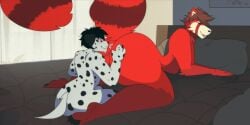 2:1 anal anal_vore animated anthro anthro_pred anus ass balls bed bedroom bedroom_window belly big_belly blush duo erection fur furniture genitals hair male male/male male_penetrating mammal miles812 nude open_mouth penetration same_size_vore smile tail tokens_(tokenspanda) tongue tongue_out vivvanne vore vore_belly