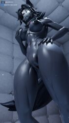 4k 9:16 absurd_res anthro areola athletic athletic_anthro athletic_female big_breasts black_areola black_body black_fur black_hair black_nipples black_vulva breasts canid female fur genitals glowing glowing_eyes hair hi_res looking_at_viewer low-angle_view mal0 malo mammal nipples nude nude_anthro nude_female one_eye_closed samtrix scp-1471 scp-1471-a scp-1471-a_(da.nilkaz) scp_foundation solo tail thick_thighs vulva