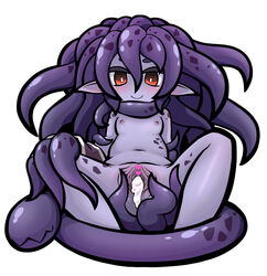 censored cum cum_in_pussy female female heart_censor monster_girl nipples nude original pointy_ears pussy red_eyes simple_background small_breasts solo spread_legs spread_pussy tentacle tentacle_hair tunberuku white_background