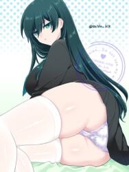 angry ass ass_focus blue_lock do_not_repost femlock green_eyes green_hair itoshi_rin pale_skin panties panties_showing pouting pussy_outline rule_63 solo_female stockings