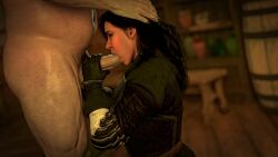 3d black_hair blowjob cd_projekt_red clothed clothed_sex gloves hand_on_penis holding_penis long_hair naked_male oral oral_sex penis phillip_strenger render the_witcher_(series) the_witcher_3:_wild_hunt yennefer