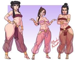 2d 3girls areola areola_peek areola_slip ass avatar_the_last_airbender azula barefoot belly_dancer_outfit big_ass big_breasts bikini_tan black_hair borderreloaded braid breasts brown_hair cleavage curvaceous curvy curvy_figure exposed_hips eye_contact feet female female_only full_body hanging_breasts harem harem_girl harem_outfit harem_pants hip_cleavage hips huge_breasts large_ass large_breasts legs light-skinned_female light_skin looking_at_viewer mai_(avatar) medium_breasts nickelodeon petite simple_background size_difference skinny small_breasts standing tanned_female thick_thighs thighs ty_lee waist wide_hips