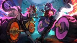16:9 3_tails alekzender alternative_fashion anthro anus ass backsack balls bent_over biker black_clothing black_gloves black_handwear black_panties black_underwear boots braided_hair butt_focus canid canine clitoris clothed clothing colored_nails cyberpunk detailed_background dragon driver duo ear_piercing ear_ring female fingerless_gloves footwear fur genitals gloves glowing grey_balls grey_body grey_fur hair handwear heart_symbol hi_res high_heels horn jacket jewelry ksujo leather leather_boots leather_clothing leather_footwear leather_jacket leather_topwear legwear long_hair looking_at_viewer male male/female mammal motor_vehicle motorcycle multi_tail multicolored_body mythological_creature mythological_scalie mythology nails neon_lights night night_city nude outside panties partially_clothed piercing pink_clitoris pink_hair punk punk_hair rear_view red_hair ring_piercing road scalie sharp_teeth shoes smile smiling_at_viewer smirk smirking_at_viewer spikes spots tail teeth thigh_highs topwear underwear vehicle widescreen yellow_eyes