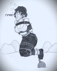 1girls ambiguous_consent asphyxiation belt_bondage bondage chain_bondage chains cuffed cuffs damsel drowning female handcuffed idontevenknowanymo makoto_niijima peril persona persona_5 rope rope_bondage ropes solo underwater underwater_peril