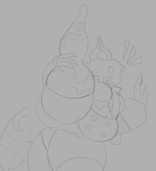 2024 ass belly big_ass big_breasts big_thighs body_markings breasts bune_(sewerseraph) chubby chubby_female clothed clothed_female cyclops dragon_girl grey_background hand_on_leg holding_leg horns huge_ass huge_thighs leg_up markings monster_girl old_art old_design one_leg_up open_mouth pose sewerseraph shortstack sketch smile tagme tail tail_markings thick_thighs thighs voluptuous voluptuous_female