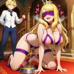 ai_generated big_breasts blindfold brother_and_sister chelle_(dragalia_lost) crotchless cupless_bra dragalia_lost euden high_heels incest leash leash_and_collar leash_pull lingerie nipples older_female_and_younger_male older_sister peeing pissing siblings submissive_female urinating urinating_female urination urine urine_stream