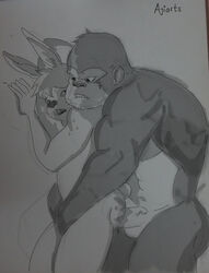 aji_arts anal ape balls biceps cum gorilla lagomorph male mammal muscular nude penis primate rabbit sweat traditional_media_(artwork) yaoi