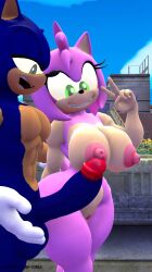 1boy 1girls 3d 3d_(artwork) amy_rose anthro anthro_female anthro_male anthro_only big_breasts blue_fur completely_naked_female completely_nude completely_nude_female double_v eyelashes eyes_half_closed eyes_half_open green_eyes grey-yordle half-closed_eyes half-open_eyes hedgehog hedgehog_boy hedgehog_ears hedgehog_girl hedgehog_humanoid imminent_penetration imminent_sex imminent_vaginal mouth_opened open_mouth opened_mouth outdoor_nudity outdoor_sex outdoors outside outside_sex peace_sign pink_fur sega showing_off sonic_(series) sonic_adventure sonic_team sonic_the_hedgehog sonic_the_hedgehog_(series) tan_body teeth teeth_showing