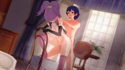 1boy 1girls 3d animated anya_alstreim breasts breasts_out chair code_geass hands_on_shoulders indoors koikatsu leg_on_chair light-skinned_female light-skinned_male light_skin navel nipples pink_eyes pink_hair sex sex_from_behind shoko_(shokoshako) standing standing_sex tagme vagina vaginal_penetration vaginal_sex video