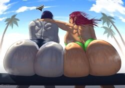2d 2girls ass ass_focus back back_view backboob big_ass big_butt bikini breasts chaosmelon curvaceous curvaceous_female curvy curvy_female dc dc_comics fat_ass female female_only grey_skin hi_res highres huge_ass huge_butt jean_shorts low-angle_view muscular muscular_back muscular_female outdoors purple_hair raven_(dc) red_hair short_shorts shorts starfire sweat tagme tan-skinned_female tan_skin teen_titans thick_ass thick_butt thick_hips voluptuous voluptuous_female wide_hips