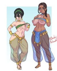 2d 2girls abs aged_up areola areola_peek areola_slip ass athletic athletic_female avatar_the_last_airbender barefoot belly_dancer_outfit big_ass big_breasts blind borderreloaded braid breasts cleavage curvaceous curvy curvy_figure dark-skinned_female dark_skin eye_contact feet female female_only fit fit_female full_body hanging_breasts harem harem_girl harem_outfit harem_pants hips katara large_ass large_breasts legs light-skinned_female light_skin looking_at_viewer petite simple_background small_breasts standing tanned_female thick_thighs thighs toned toned_female toph_bei_fong waist wide_hips
