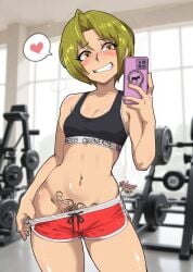 1girls ai_assisted artist_signature black_sports_bra brown_eyes cellphone colombian donkey female female_focus flat_chest freckles green_hair gym gym_uniform hispanic hispanic_virtual_youtuber horseshoe indie_virtual_youtuber inviting latam_virtual_youtuber light-skinned_female light_skin mirror_selfie pants_down pants_pull phone pubic_tattoo queen_of_spades queen_of_spades_tattoo red_shorts ryumivt sebasdono selfie short_hair shorts small_breasts smartphone sports_bra sports_shorts sports_uniform standing tattoo thick_thighs thighs twitch twitch.tv virtual_youtuber vtuber workout workout_clothes yellow_eyes youtube youtube_hispanic