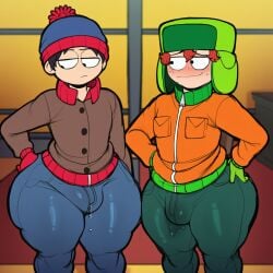 2025 2boys ai_generated big_ass big_butt big_thighs comedy_central curvy curvy_body excessive_precum kyle_broflovski nervous nervous_smile south_park stan_marsh thick thick_ass thick_legs thick_thighs wide_hips yogurt77
