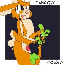 1:1 ambiguous_fluids anal anal_sex animated anthro big_penis domestic_cat duo felid feline felis genitals lagomorph leporid loop male male/male mammal penetration penis pumkat rabbit size_difference small_penis theenyface