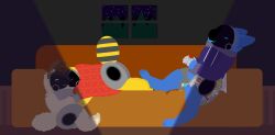 absurd_res antennae_(anatomy) anthro arthropod arthropod_abdomen balls bedding bee blanket bodily_fluids bottomless casual_nudity clothed clothing controller cum female fluffy_balls furniture gaming genital_fluids genitals group hi_res honeypot_(tf2_demo_2004) hoodie hoodie_only hybrid hymenopteran insects lepidopteran machine male mocha_(tf2_demo_2004) moth penis pillow precum pregnant pregnant_male protogen sleeping sofa sticker stickerboard_(tf2_demo_2004) stickers_on_body tf2_demo_2004 topwear topwear_only trio window
