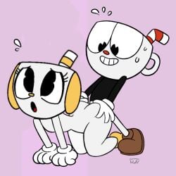 black_eyes cuphead cuphead_(game) doggy_style female mikahead_(character) white_body