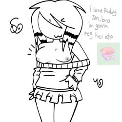 battle_for_dream_island beginner_artist boobs_out breasts curvy hand_on_hip no_color object_shows picture posing ruby_(bfdi) scene_hair shirt_down simping skirt solo_female sorry_mommy_did_i_do_a_nono_again? ssnailzy text watermark wink
