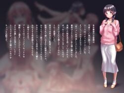 1boy bag black_eyes black_hair blunt_bangs blurry blurry_background bobby_socks braid brown_bag bulge buttons closed_mouth clothes_writing fingernails full_body hands_on_own_chest highres invisible_floor lace-trimmed_skirt lace_trim light_blush long_hair long_skirt looking_at_viewer low_twin_braids male_focus mary_janes on_floor original pink_sweater playing_with_own_hair see-through_clothes see-through_silhouette see-through_skirt shoes shoulder_bag skirt sleeves_past_wrists smile socks solo standing sunao_(wokada) sweater trap twin_braids white_skirt white_socks wokada yellow_shoes