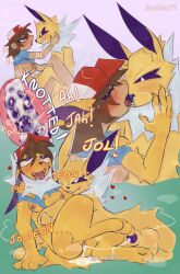 absurd_res after_transformation animal_genitalia animal_penis anthro blue_clothing blue_topwear blush bodily_fluids breasts brown_hair clothing cum cum_in_vagina cum_inside cum_string duo eeveelution ejaculation eye_roll fan_character female female_human female_penetrated from_front_position fur genital_fluids genitals hair hat headgear headwear hi_res hug human human_on_anthro humanoid humanoid_genitalia humanoid_vulva interspecies jolteon knot knotted_penis knotting looking_at_another looking_pleasured lying making_out male male/female male_anthro male_jolteon mammal missionary_position neck_tuft nintendo nipples no_pawpads nude on_back penis pink_nipples pink_tongue pink_vulva pokemon pokemon_(species) pokephilia purple_eyes purple_knot purple_penis purple_tongue red_clothing red_hat red_headwear sex shieshuqqq smile smiling_at_another tongue tongue_out topwear torn_clothing torn_topwear trainer transformation transformation_through_sex tuft undressing vaginal vaginal_penetration vaginal_sex vulva yellow_body yellow_fur