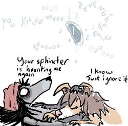 after_sex aliasing anthro anus beanie beanie_only binary_drawing black_hair boss_(dimwitdog) canid canine canis closed_eyes clothing constricted_pupils cormorant_(artist) countershade_face countershading dialogue digital_drawing_(artwork) digital_media_(artwork) dimmi_(dimwitdog) disembodied_anus domestic_dog duo english_text eyelashes female fur gaping gaping_anus grey_body grey_fur hair hat hat_only headgear headgear_only headwear headwear_only humor low_res male mammal mostly_nude mostly_nude_anthro mostly_nude_male nude nude_anthro nude_female pupils small_pupils tan_body tan_fur text wide_eyed