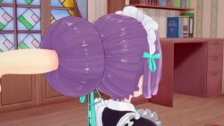 1boy 1girls 3d animated bunjob cum cum_on_hair cum_on_penis fucking_hair hairbun hairjob koikatsu maid original_character purple_hair randomfella0 tagme video