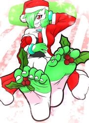 barefoot birb_by_the_foot feet foot_fetish foot_focus gardevoir generation_3_pokemon humanoid nintendo not_furry pokemon pokemon_(species) santa_costume soles toenails toes