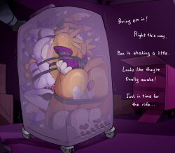 anal anal_sex anthro ass ball_gag bandai_namco biped blindfold bondage bound breasts buttplug buttplug_in_ass buttplug_insertion digimon digimon_(species) duo english_text female fur gag gagged gatomon hi_res object_in_ass pawpads penetration plug_(sex_toy) plug_insertion renamon sex_toy sex_toy_in_ass sex_toy_insertion tail tail_aside text yellow_body zinnick