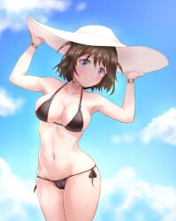 1girls artoise beach bikini binkan-chan female hat ocean shimoneta_to_iu_gainen_ga_sonzai_shinai_taikutsu_na_sekai short_hair solo water