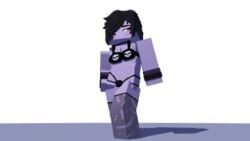 bikini black_hair black_underwear broken_socks brown_eyes female female goth goth_girl low_quality minecraft purple_skin seductive short_hair skull_bikini small_breasts unknown_artist