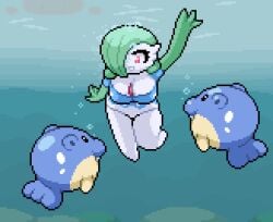 big_breasts bubbles diving gardevoir ice nami_(okami_tomato) okami_tomato pixel_art pokemon pokemon_(species) spheal swimming swimsuit tomato_(okami_tomato) under_ice underwater wholesome