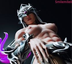 1girls 3d european_mythology female female_only greek_mythology hi-rez_studios light-skinned_female light_skin muscular muscular_female nemesis_(smite) pinup smilemile0 smite solo topless